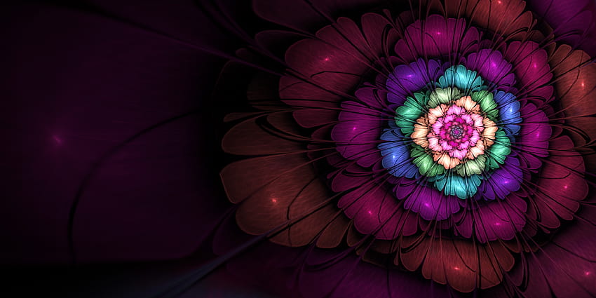 fraktal, Apophyse, Mathematik, Goldener Schnitt, Fibonacci-Folge, Blumen, digitale Kunst, 3D, fraktale Blumen / und mobile Hintergründe, gemischte Farben fraktale Blumenkunst HD-Hintergrundbild