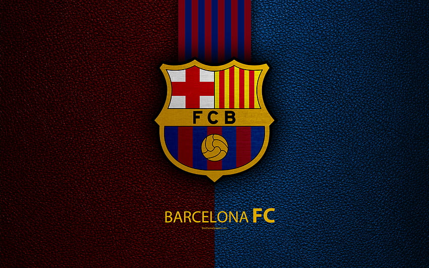 ФК Барселона, испански футболен клуб, Ла Лига, лого, емблема, текстура на кожата, Барселона, Каталуния, Испания, футбол с резолюция 3840x2400. Високо качество HD тапет