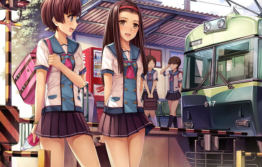 ท้องฟ้า ความสุข สาว ๆ รถไฟ อะนิเมะ ศิลปะ แบบฟอร์ม เด็กนักเรียน yokaze japan เกี่ยวกับคลาวด์ ส่วน сёдзё รถไฟอะนิเมะญี่ปุ่น วอลล์เปเปอร์ HD