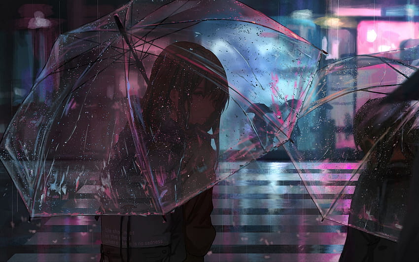 2560x1600 소녀, 우산, 애니메이션, 비, 거리, 비타 투명 애니메이션 HD 월페이퍼