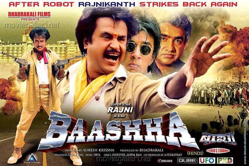 Rajinikanth Baashha Hindi Movie, pancarta de películas del sur de la India fondo de pantalla