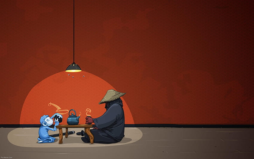 Tea ceremony with monkey 2560x1600 HD wallpaper