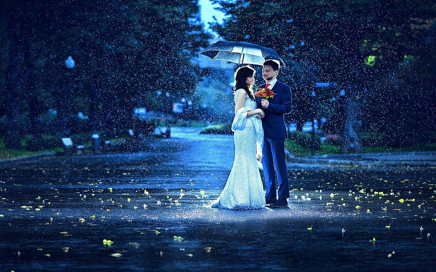 2 Love Couple's Romance in the Rain, de amor y romance bajo la lluvia fondo de pantalla
