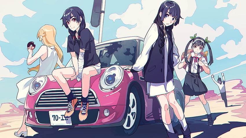 : anime kızlar, Oshino Shinobu, Kanbaru Suruga, Senjougahara Hitagi, Hachikuji Mayoi, Araragi Koyomi, Monogatari Serisi 1920x1080, koyomimonogatari HD duvar kağıdı