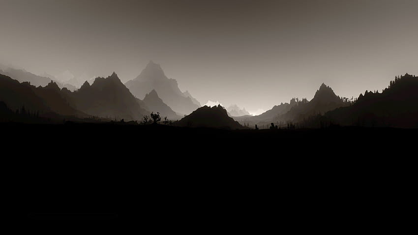 The Elder Scrolls V: Skyrim, пейзаж, монохромен, минимализъм / и мобилни фонове HD тапет