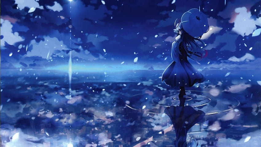 Жени вода синьо Touhou Yakumo Yukari чадъри небесни пейзажи, синьо аниме 1920x1080 HD тапет