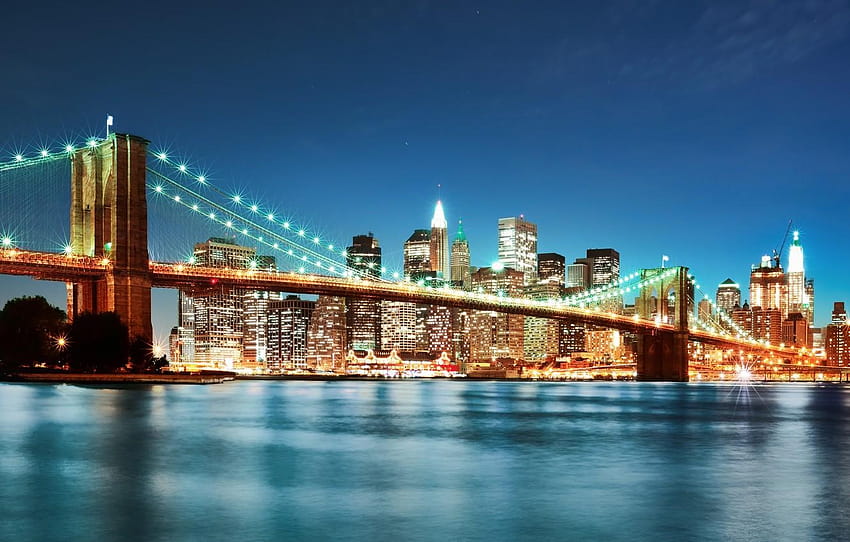 Night, bridge, the city, lights, new York, new, brooklyn bridge night ...