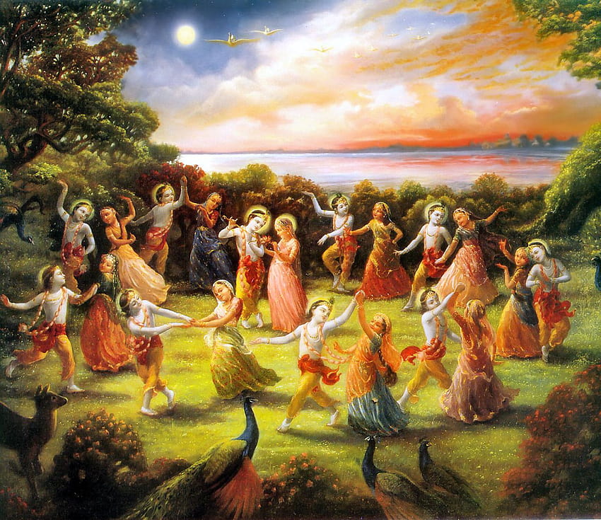 Krishna che gioca con Gopi, vrindavan Sfondo HD