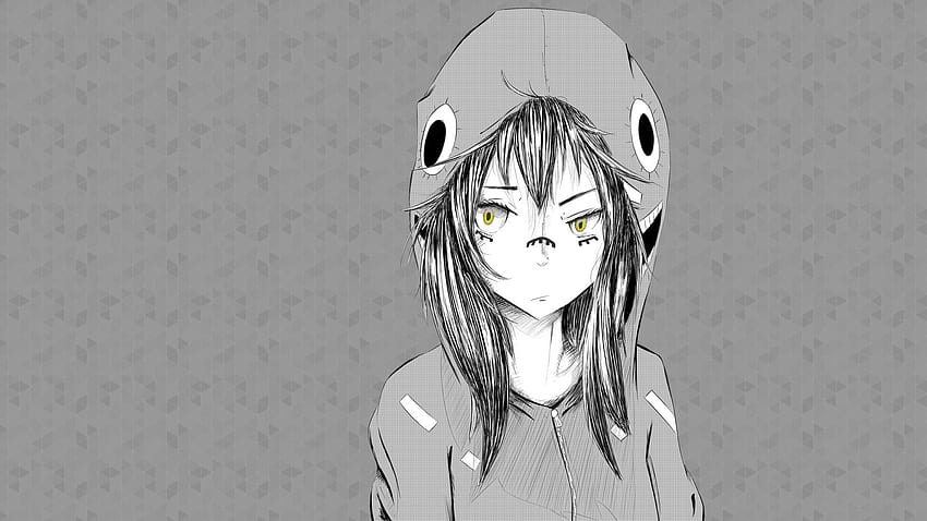 : drawing, illustration, anime, hat, girl, graphic, sketch, black and white, monochrome graphy, black white 1920x1080 HD wallpaper