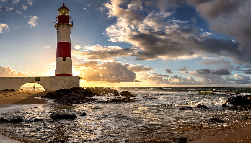 Scenery Brazil Lighthouses Sky Ocean Clouds Salvador Bahia Nature, salvador de bahia HD wallpaper