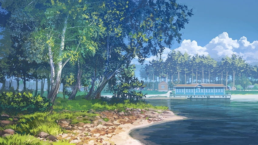 Anime Lake, aesthetic lake anime HD wallpaper
