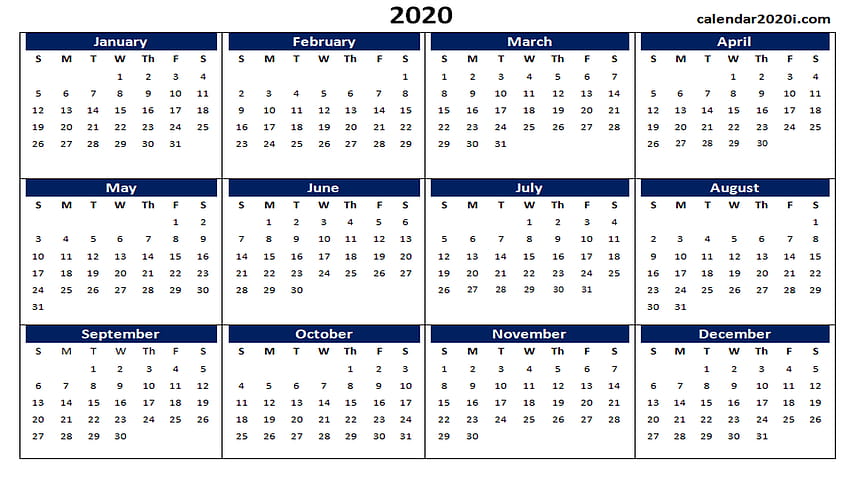 Kalender 2020 Templat Cetak Kalender Liburan, Word, Excel, PDF Wallpaper HD