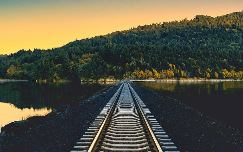 Railroad , Rail track, Mountain, River, Crescent Moon, Nature HD ...