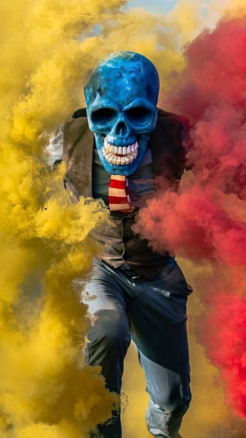 Red blue skull by xGloorx, blue skeleton HD phone wallpaper