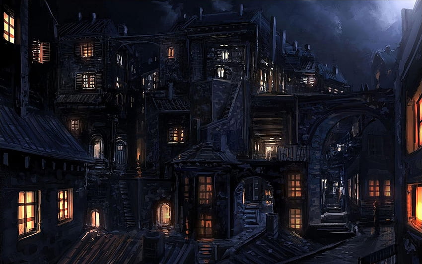 Dark House in the City HD wallpaper