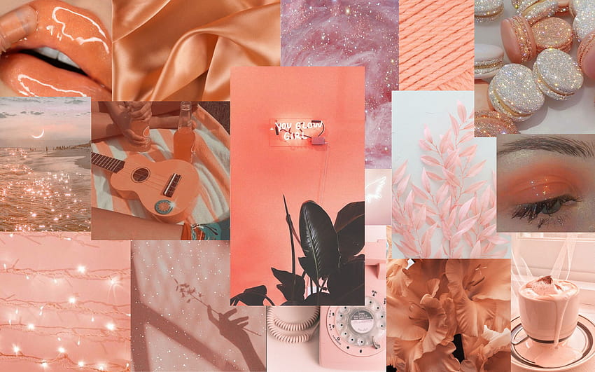 Peach Light Pink Collage Mac Aesthetic Backgrounds, kolase estetika persik Wallpaper HD