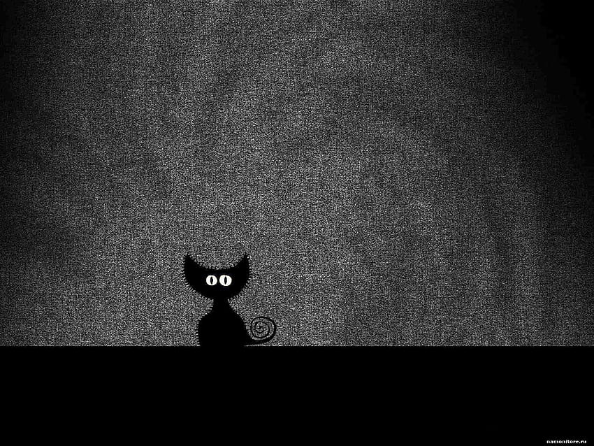 Black Cat in Dark Room, best, black, cats, drawed, grey 1600x1200 HD wallpaper