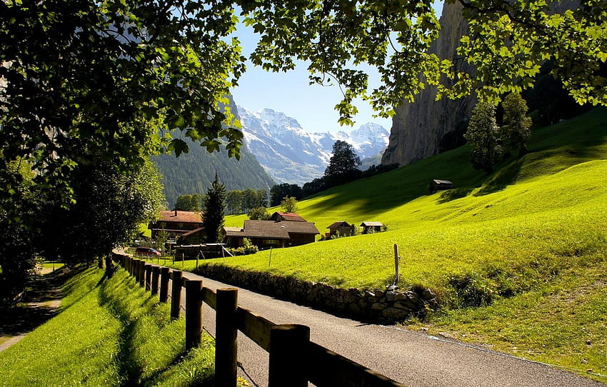 les montagnes, la ville, la Suisse, les Alpes, lauterbrunnen suisse Fond d'écran HD