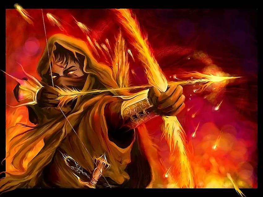 Archers Bow weapon Wooden arrow Fantasy flame, bow and arrow firing HD wallpaper