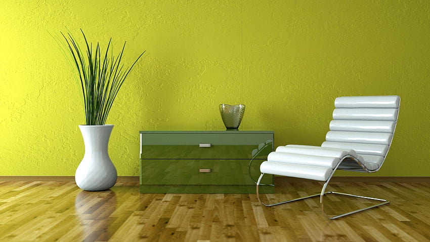 Design de interiores de cadeira de parede verde papel de parede HD