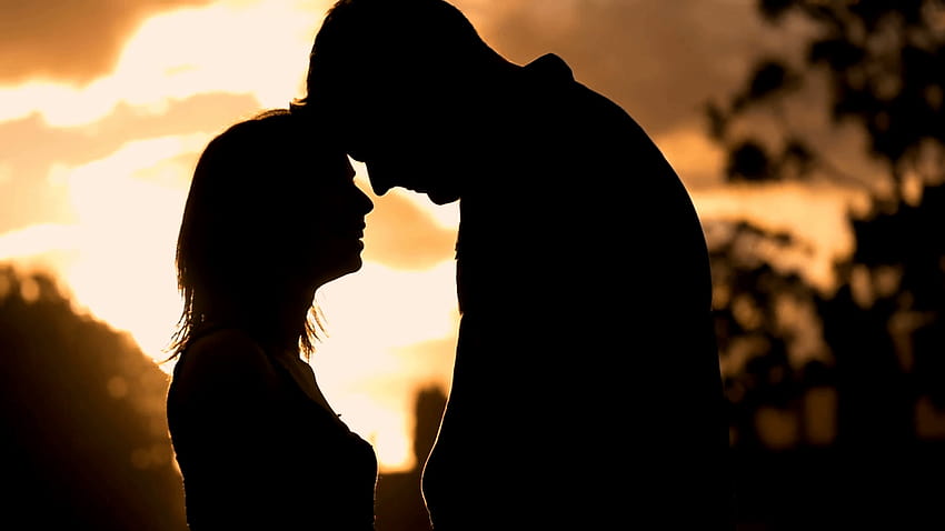 Young couple in love silhouette romantic sunset backgrounds Stock, romantic couple sunset silhouette HD wallpaper