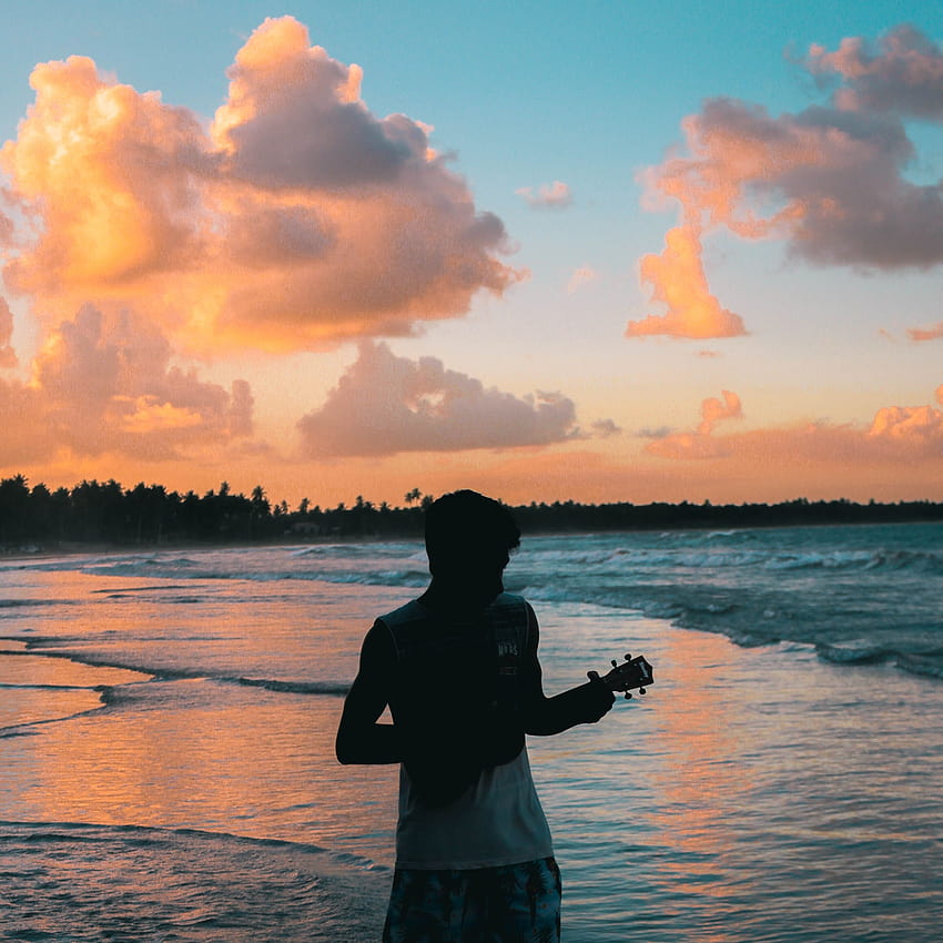 of Man Playing Ukulele On Seashore · Stock HD phone wallpaper