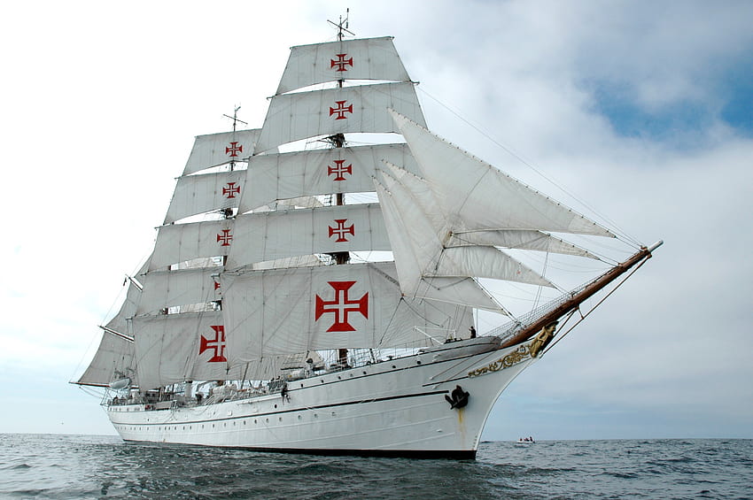 The crosses on the white sails of the ship and HD wallpaper