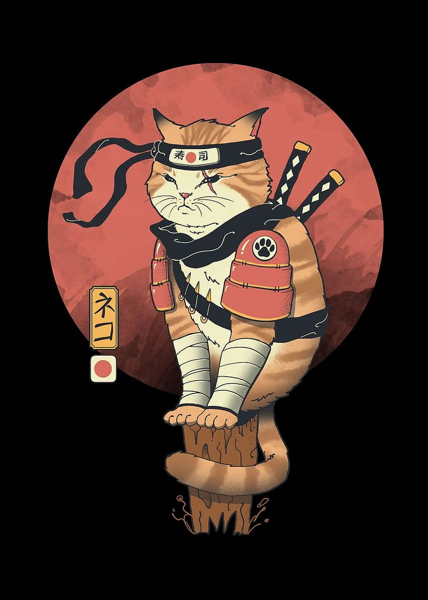 Закачи се, котка самурай HD тапет за телефон