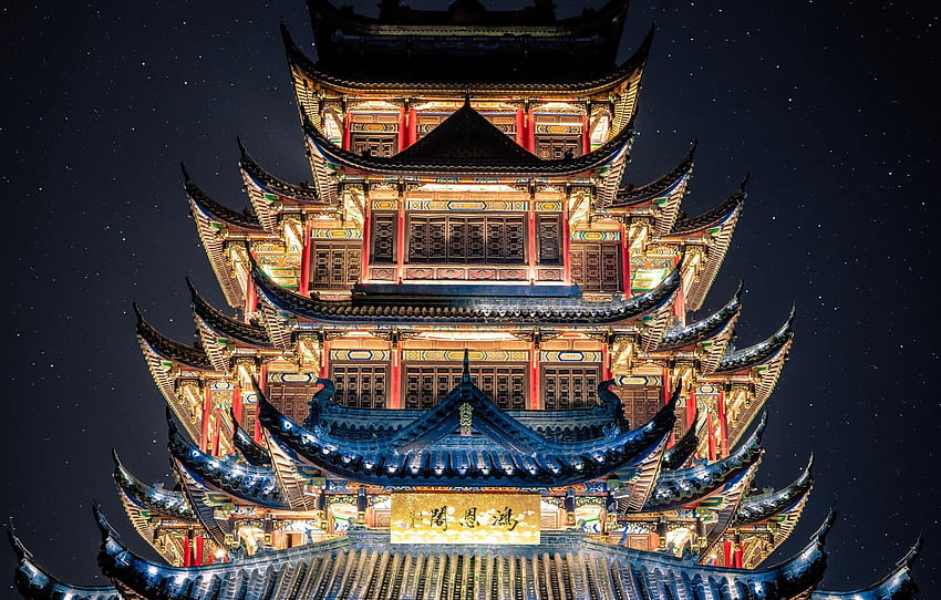 Chinese Night, chinese architecture HD wallpaper