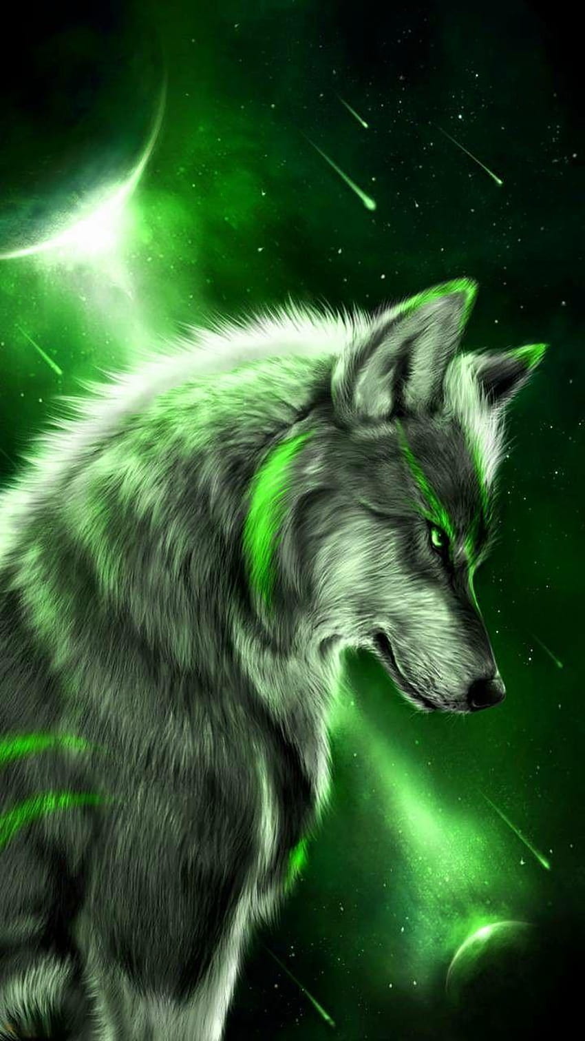 Grüner Wolf HD-Handy-Hintergrundbild
