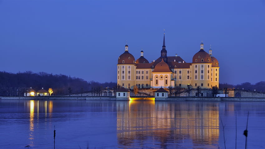 Full moritzburg castle lake calm autumn night travel attractions, Backgrounds, autumn night lake HD wallpaper