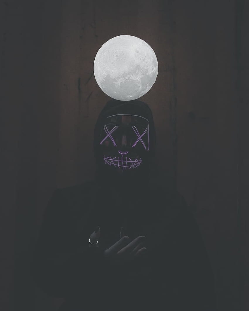: moon, dark, mask, purge, lights, neon, scary, scary neon iphone HD phone wallpaper