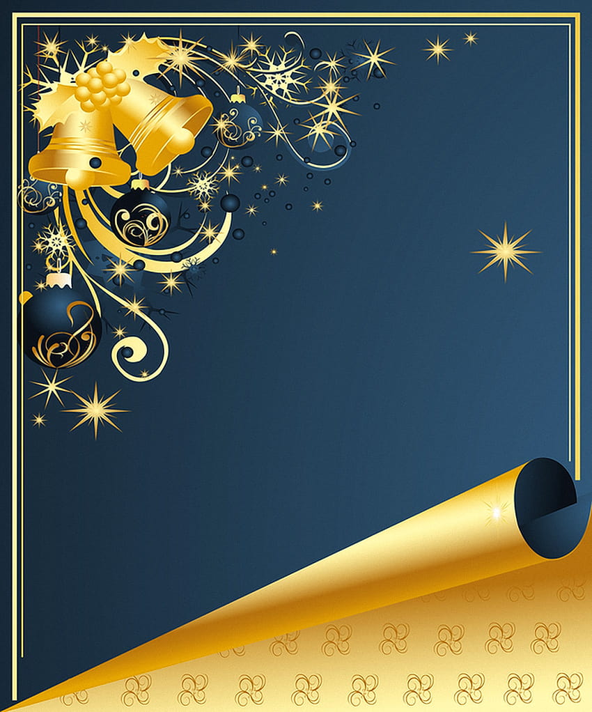 Christmas Blue Backgrounds with Gold Bells​, gold blue christmas HD phone wallpaper