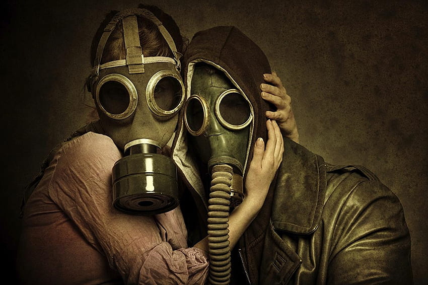 Gas mask Couples in love Two Girls HD wallpaper