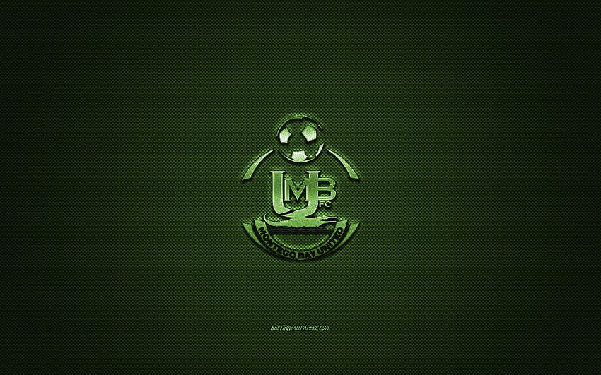 Montego Bay United FC, Jamaican football club, green logo, green carbon fiber background, National Premier League, football, Montego Bay, Jamaica, Montego Bay United FC logo with resolution 2560x1600 HD wallpaper