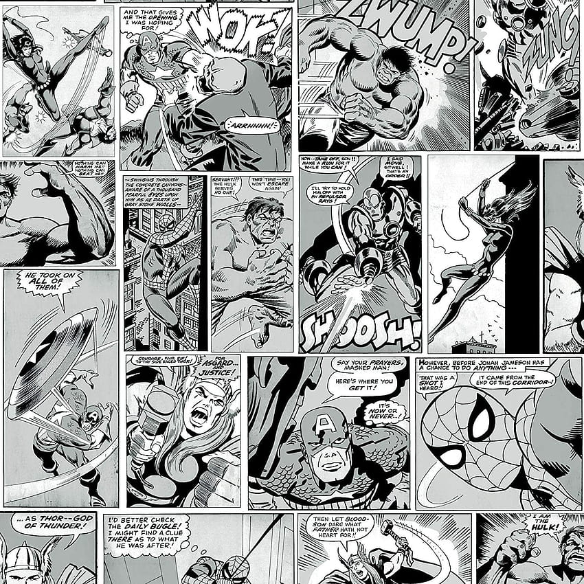 Marvel Comic Strip Black and White Muriva 159502, avengers black and white HD phone wallpaper