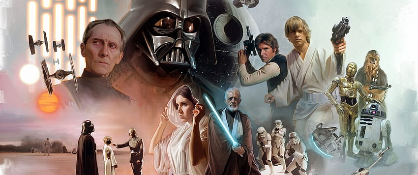 3440x1440 Star Wars, Darth Vader, Luke Skywalker, Stormtrooper, Chewbacca, งานศิลปะ, เวเดอร์และคอมพิวเตอร์ลุค วอลล์เปเปอร์ HD
