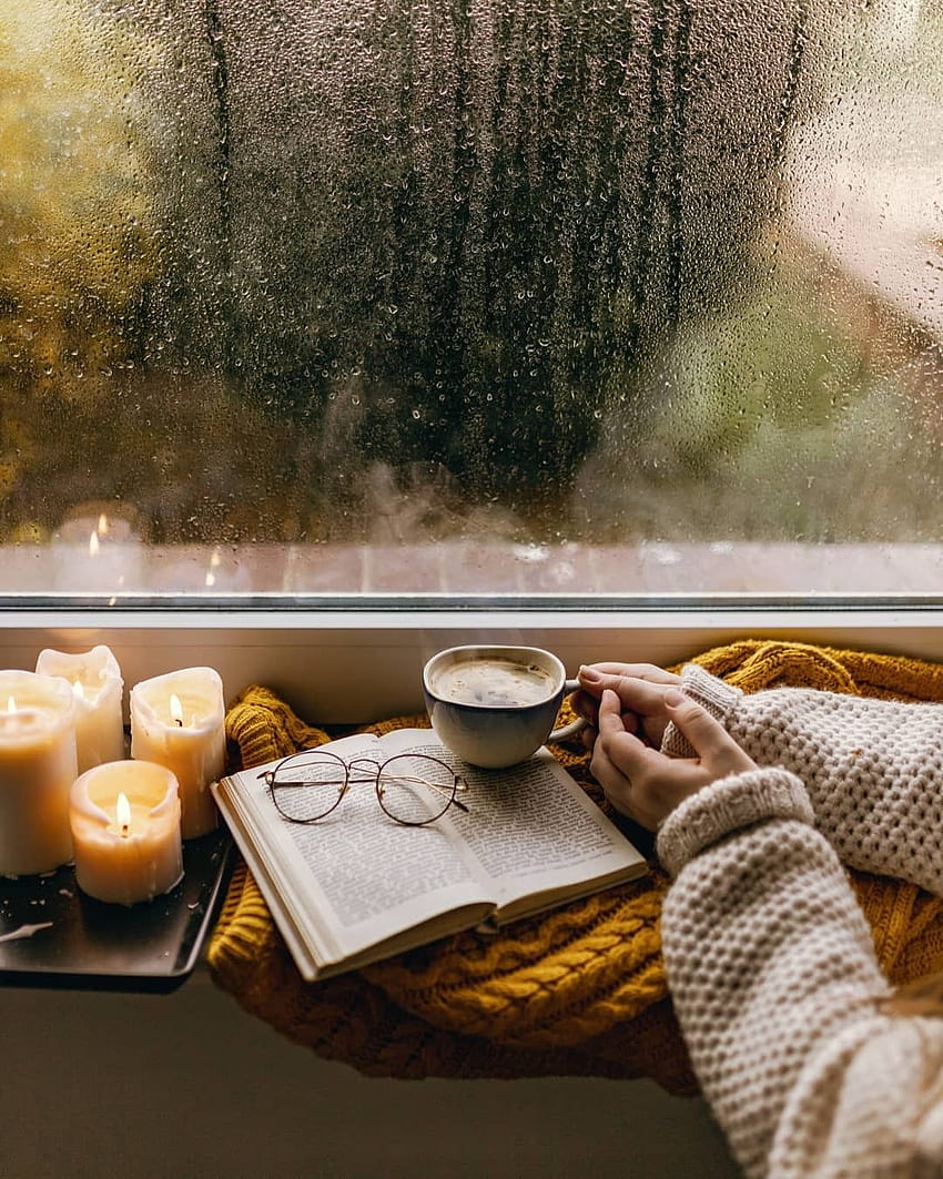 estetika musim gugur yang nyaman, hujan kopi musim gugur wallpaper ponsel HD