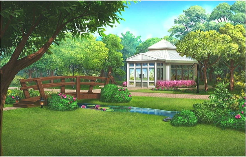 Landscape Garden Cartoon Backgrounds, anime yard HD wallpaper