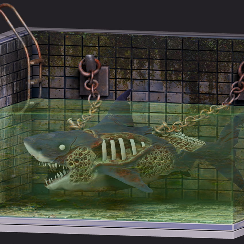 Zombie Shark Diorama HD phone wallpaper