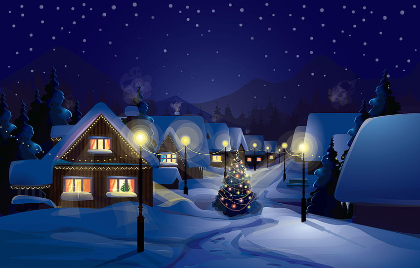 Peaceful Snowy Christmas Vector Christmas Snow, snowy christmas night art HD wallpaper