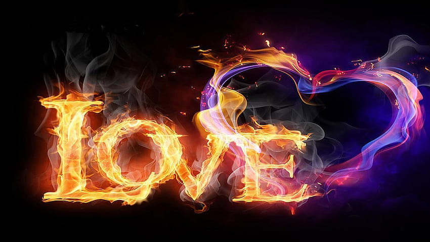 За > Огнени букви R, любовен пламък HD тапет