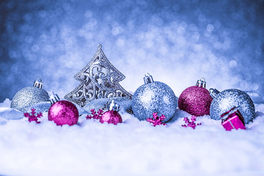 Blue Christmas Backgrounds with Pink Ornaments, christmas blue and pink ...