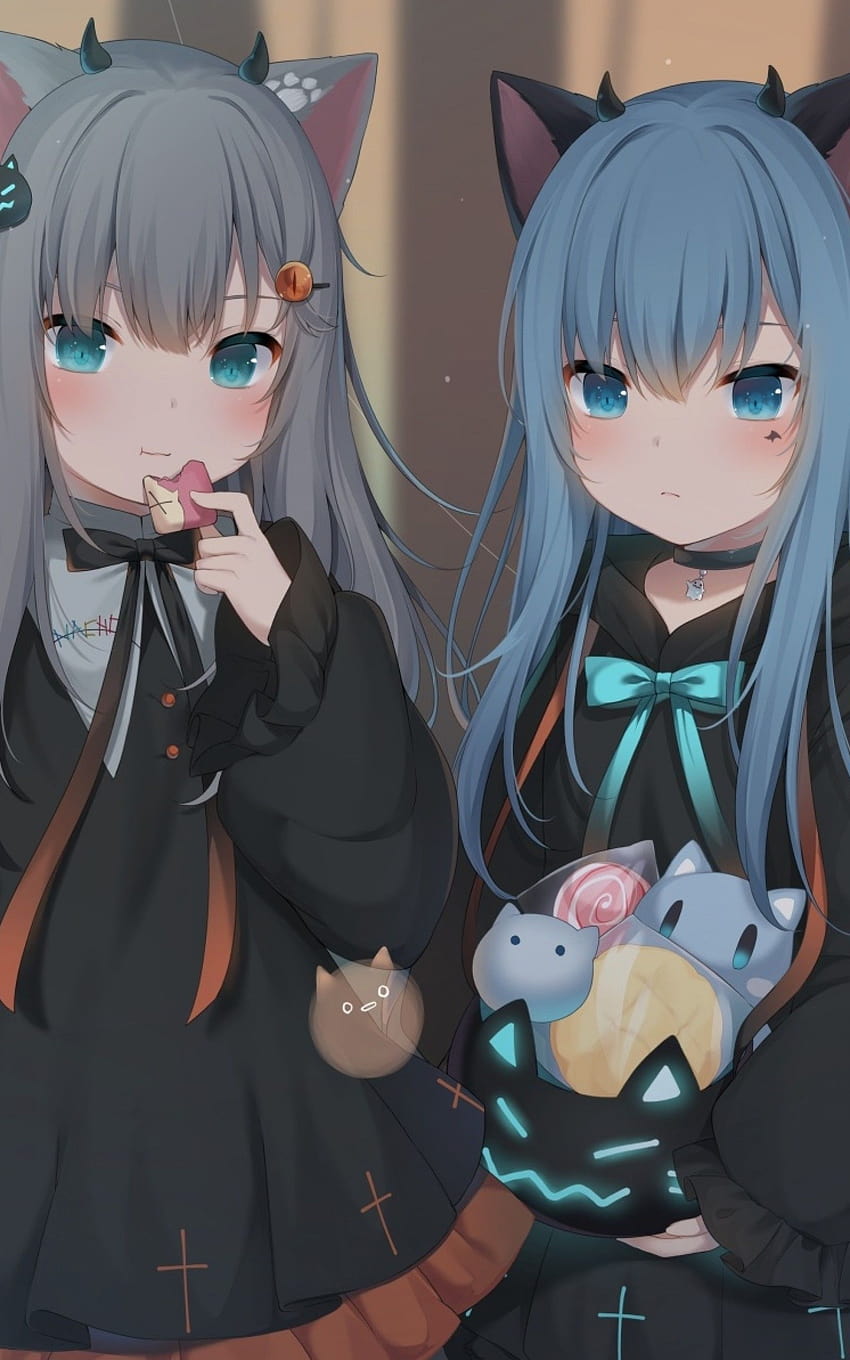 1600x2560 Gotische Anime-Mädchen, Loli, Tierohren, niedlich, Teufels-Loli-Anime HD-Handy-Hintergrundbild