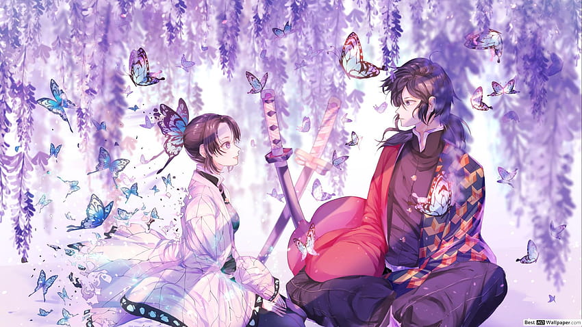 Hashira's Shinobu and Giyu with purple Wisteria and butterflies HD ...