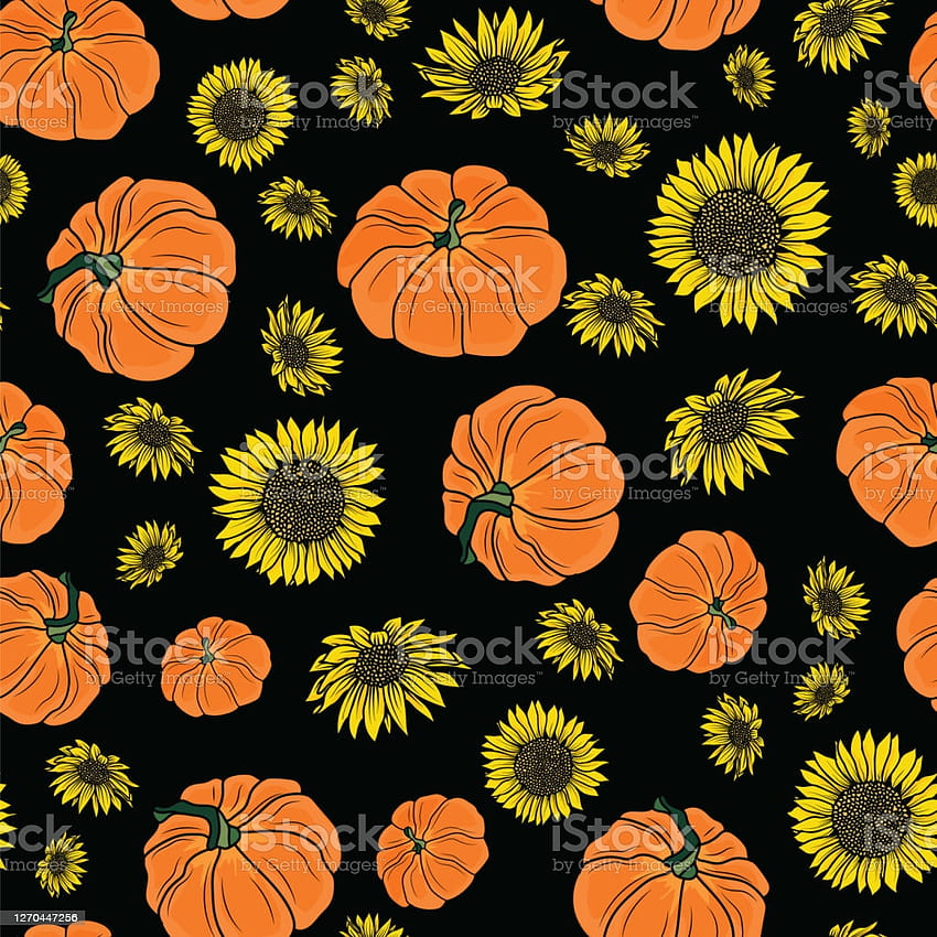 Thanksgiving Doodle Pumpkins Sunflower Seamless Pattern Backgrounds Design Stock Illustration, thanksgiving with sunflowers HD phone wallpaper