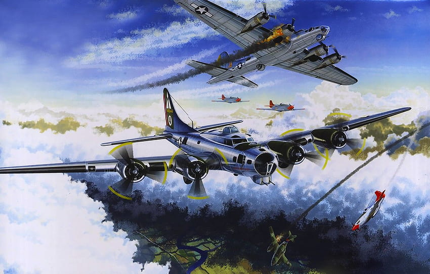 guerra, arte, pittura, aviazione, ww2, Boeing B, ww2 b 17 Sfondo HD