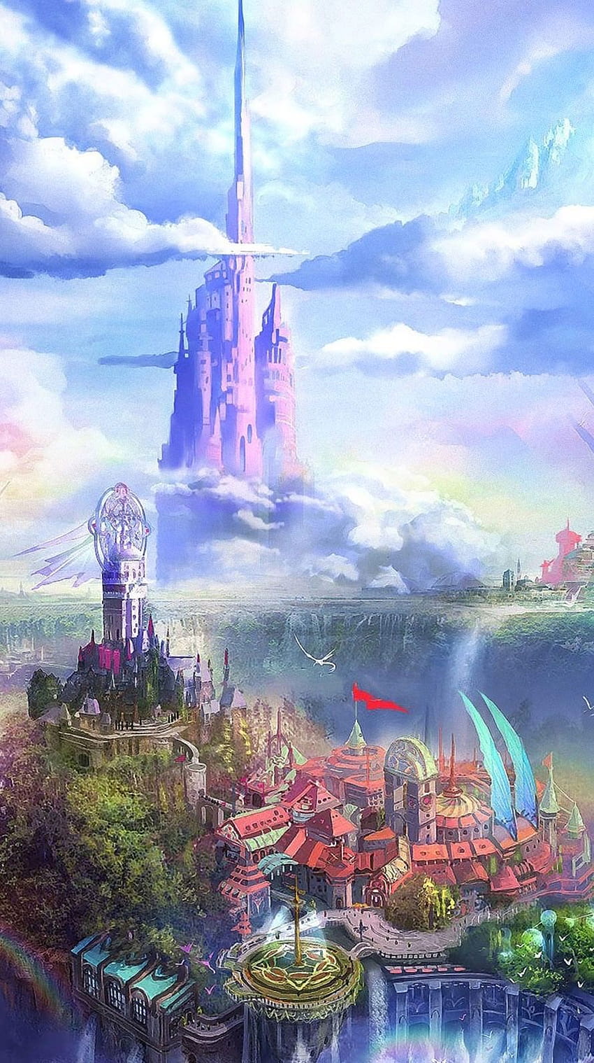 Blue sky and castle fantasy anime background   Stock Illustration  102263485  PIXTA