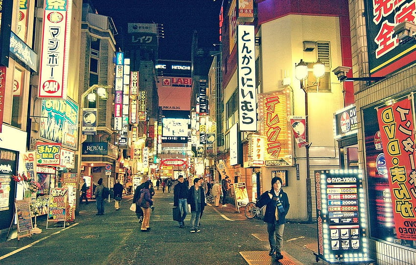 хора, улица, неон, Япония, Токио, магазини, живот, ресторанти , раздел город, неоново токио HD тапет