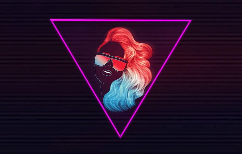 Girl, Music, Neon, Glasses, Background, Triangle, 80s, neon retro girl HD wallpaper